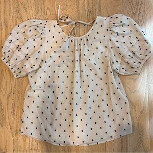 Madewell tie-back puff sleeve blouse top S linen blend